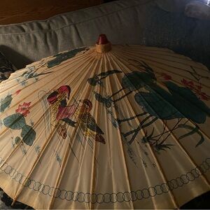 Vintage Asian Parasol with Bird Design